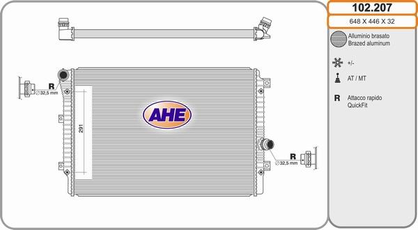 AHE 102.207 - Радіатор, охолодження двигуна autocars.com.ua