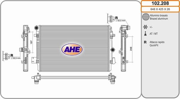 AHE 102.208 - Радіатор, охолодження двигуна autocars.com.ua
