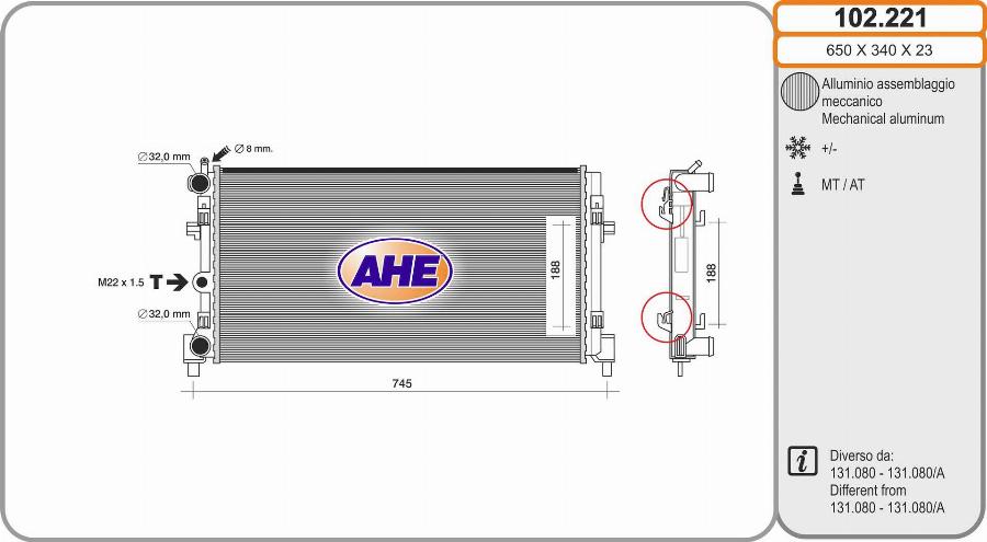 AHE 102.221 - Радіатор, охолодження двигуна autocars.com.ua