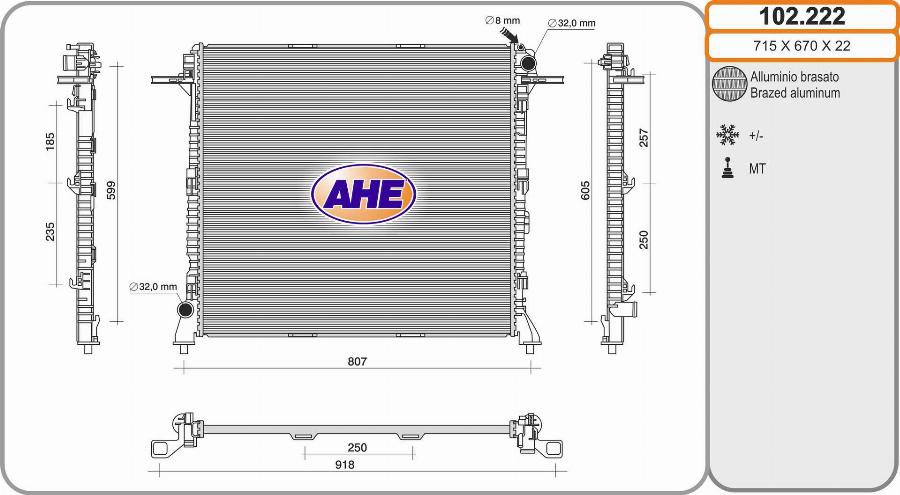 AHE 102.222 - Радіатор, охолодження двигуна autocars.com.ua