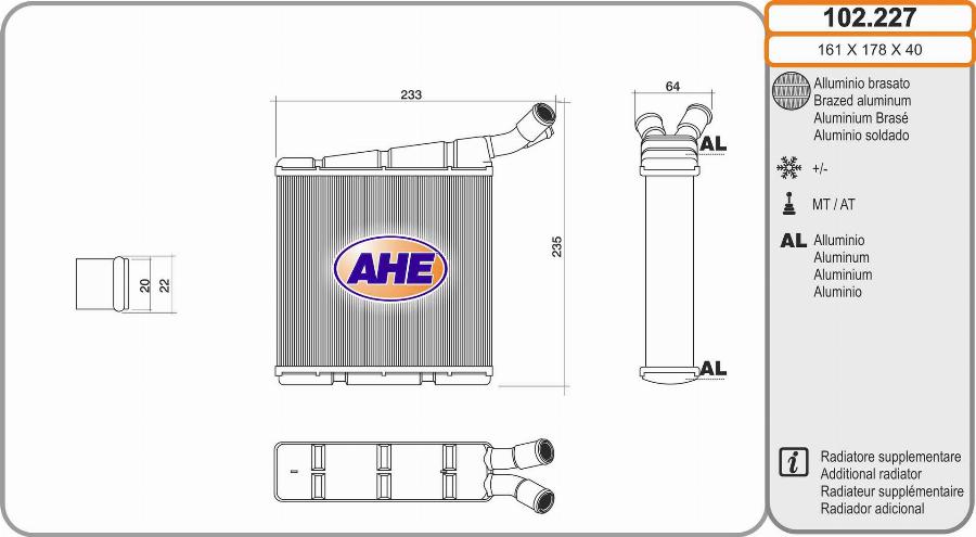 AHE 102.227 - Радіатор, охолодження двигуна autocars.com.ua