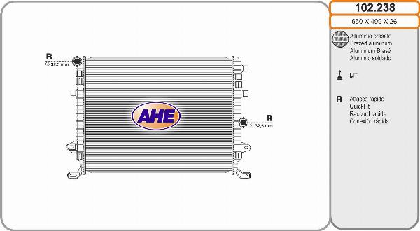 AHE 102.238 - Радіатор, охолодження двигуна autocars.com.ua