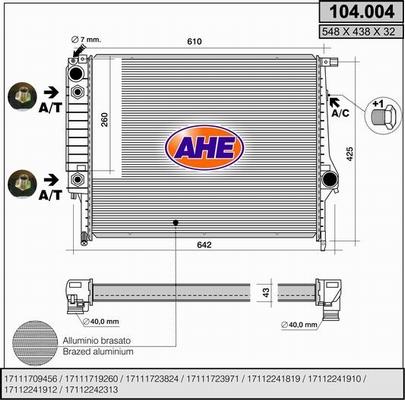 AHE 104.004 - Радіатор, охолодження двигуна autocars.com.ua