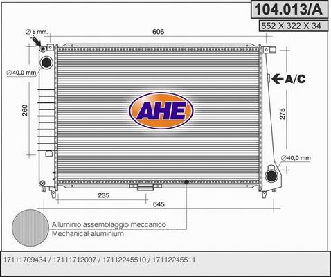 AHE 104.013/A - Радіатор, охолодження двигуна autocars.com.ua