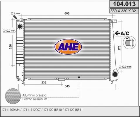 AHE 104.013 - Радіатор, охолодження двигуна autocars.com.ua