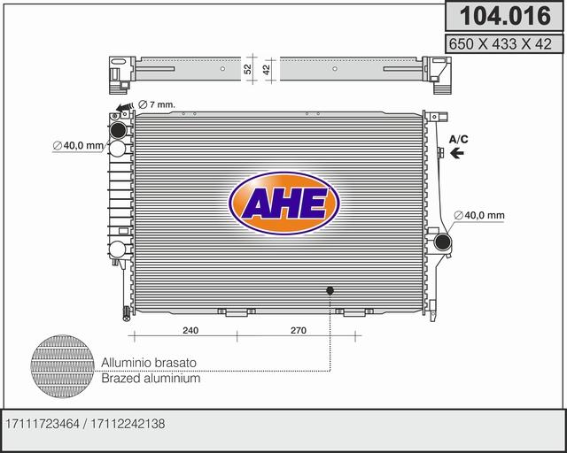 AHE 104.016 - Радіатор, охолодження двигуна autocars.com.ua