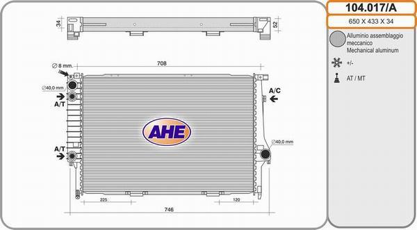 AHE 104.017/A - Радіатор, охолодження двигуна autocars.com.ua