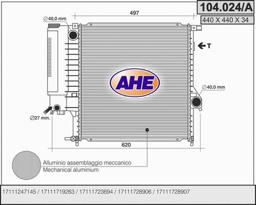 AHE 104.024/A - Радіатор, охолодження двигуна autocars.com.ua