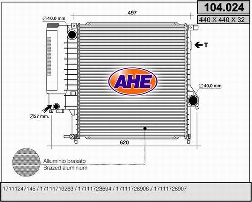 AHE 104.024 - Радіатор, охолодження двигуна autocars.com.ua