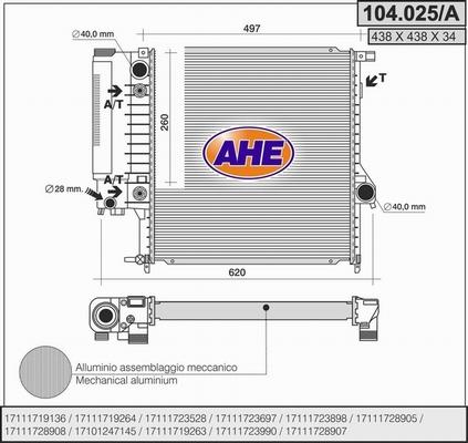 AHE 104.025/A - Радіатор, охолодження двигуна autocars.com.ua