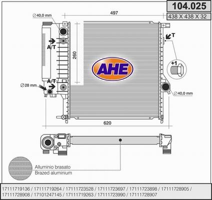 AHE 104.025 - Радіатор, охолодження двигуна autocars.com.ua