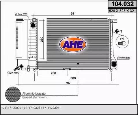 AHE 104.032 - Радіатор, охолодження двигуна autocars.com.ua