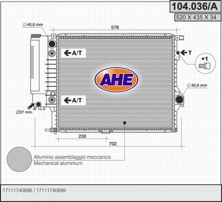 AHE 104.036/A - Радіатор, охолодження двигуна autocars.com.ua