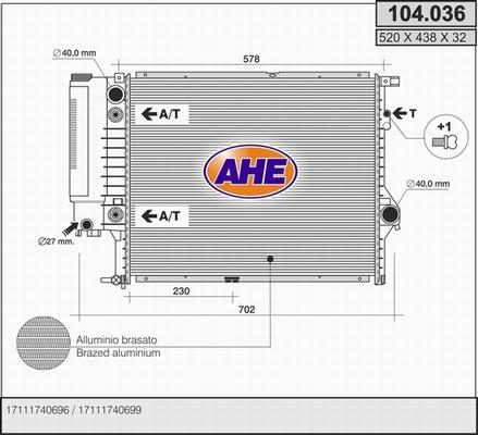 AHE 104.036 - Радіатор, охолодження двигуна autocars.com.ua