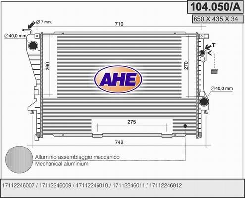 AHE 104.050/A - Радіатор, охолодження двигуна autocars.com.ua