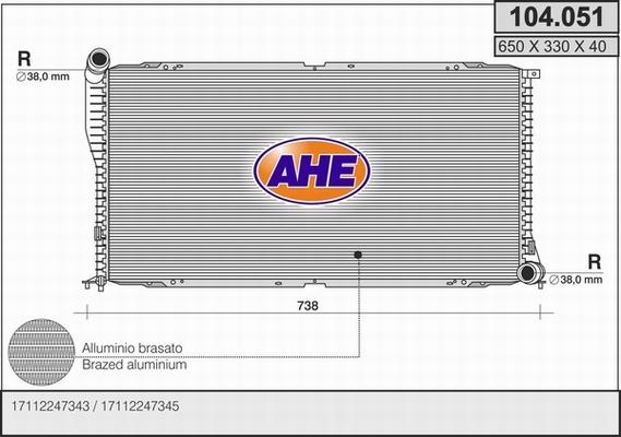 AHE 104.051 - Радіатор, охолодження двигуна autocars.com.ua