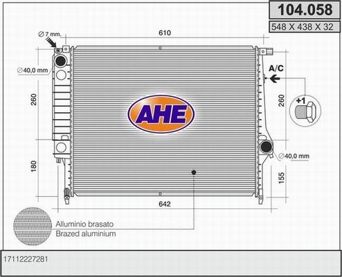 AHE 104.058 - Радіатор, охолодження двигуна autocars.com.ua