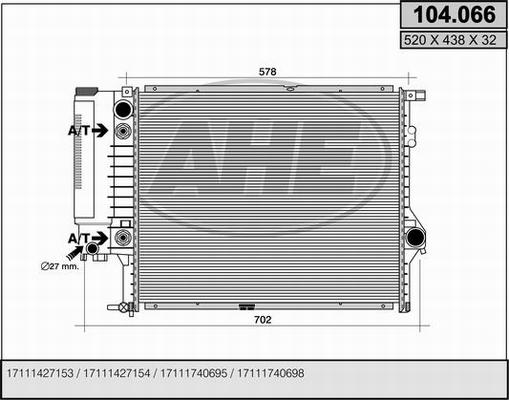 AHE 104.066 - Радіатор, охолодження двигуна autocars.com.ua