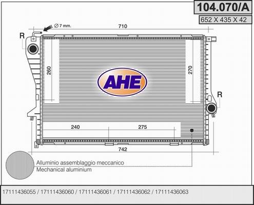 AHE 104.070/A - Радіатор, охолодження двигуна autocars.com.ua