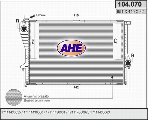 AHE 104.070 - Радіатор, охолодження двигуна autocars.com.ua