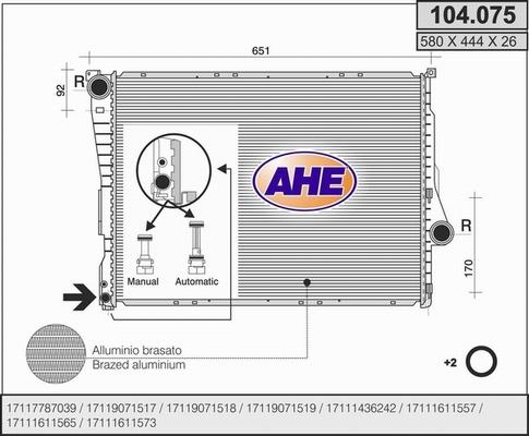 AHE 104.075 - Радіатор, охолодження двигуна autocars.com.ua