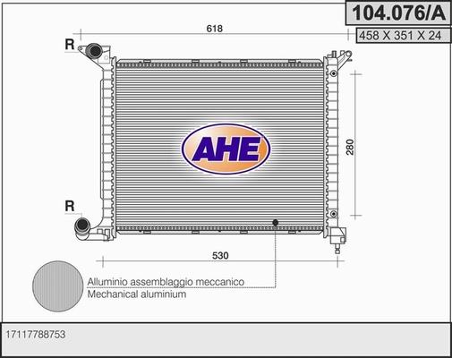 AHE 104.076/A - Радіатор, охолодження двигуна autocars.com.ua
