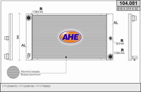AHE 104.081 - Радіатор, охолодження двигуна autocars.com.ua