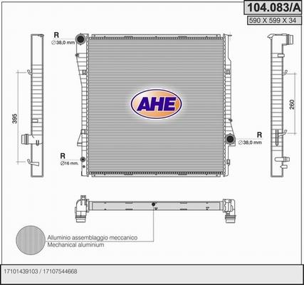 AHE 104.083/A - Радіатор, охолодження двигуна autocars.com.ua