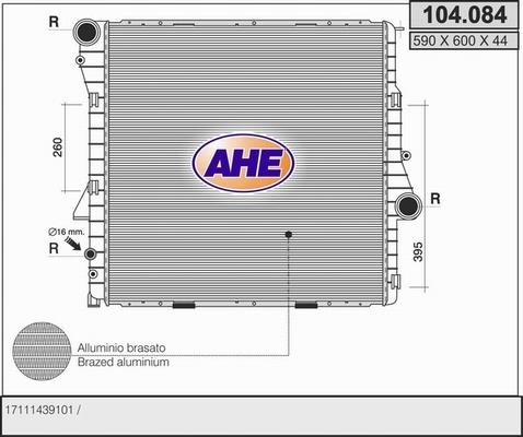 AHE 104.084 - Радіатор, охолодження двигуна autocars.com.ua