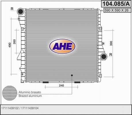 AHE 104.085/A - Радіатор, охолодження двигуна autocars.com.ua