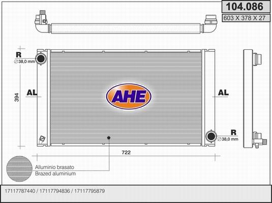 AHE 104.086 - Радіатор, охолодження двигуна autocars.com.ua