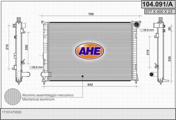 AHE 104.091/A - Радіатор, охолодження двигуна autocars.com.ua