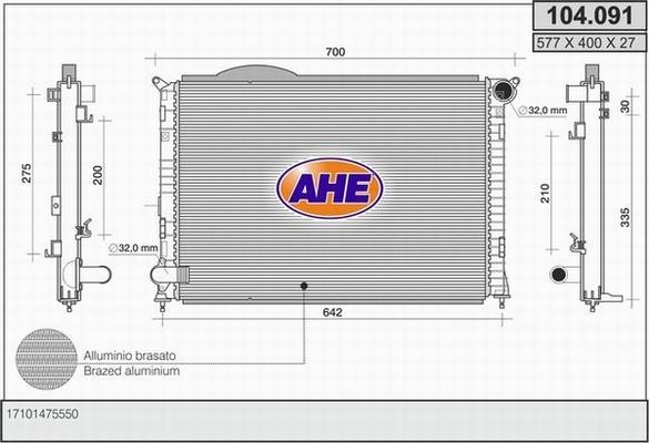 AHE 104.091 - Радіатор, охолодження двигуна autocars.com.ua