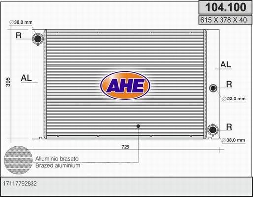 AHE 104.100 - Радіатор, охолодження двигуна autocars.com.ua