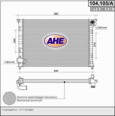 AHE 104.105/A - Радіатор, охолодження двигуна autocars.com.ua