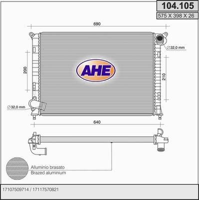 AHE 104.105 - Радіатор, охолодження двигуна autocars.com.ua