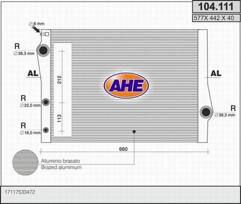 AHE 104.111 - Радіатор, охолодження двигуна autocars.com.ua