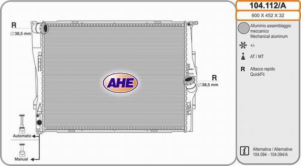 AHE 104.112/A - Радіатор, охолодження двигуна autocars.com.ua