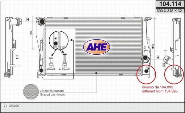 AHE 104.114 - Радіатор, охолодження двигуна autocars.com.ua
