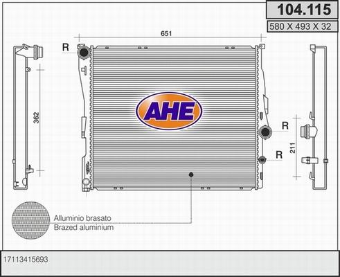 AHE 104.115 - Радіатор, охолодження двигуна autocars.com.ua