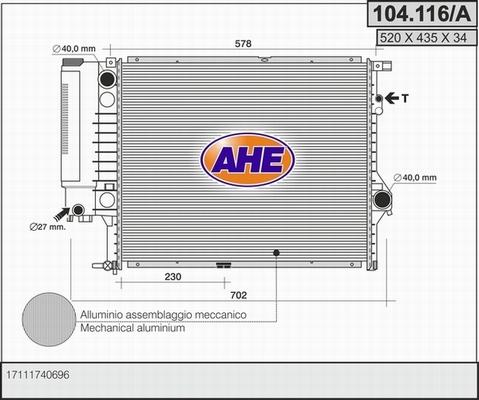 AHE 104.116/A - Радіатор, охолодження двигуна autocars.com.ua