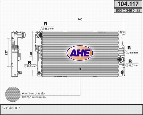 AHE 104.117 - Радіатор, охолодження двигуна autocars.com.ua