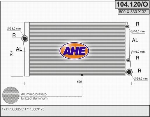 AHE 104.120/O - Радіатор, охолодження двигуна autocars.com.ua