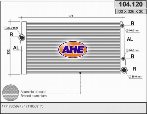AHE 104.120 - Радіатор, охолодження двигуна autocars.com.ua