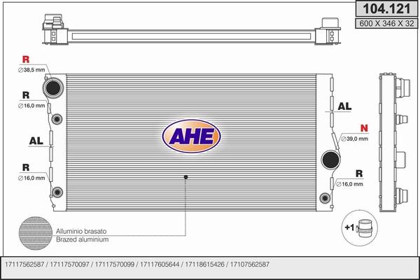 AHE 104.121 - Радіатор, охолодження двигуна autocars.com.ua