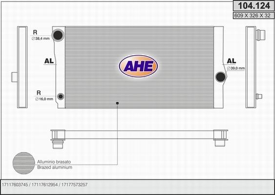 AHE 104.124 - Радіатор, охолодження двигуна autocars.com.ua