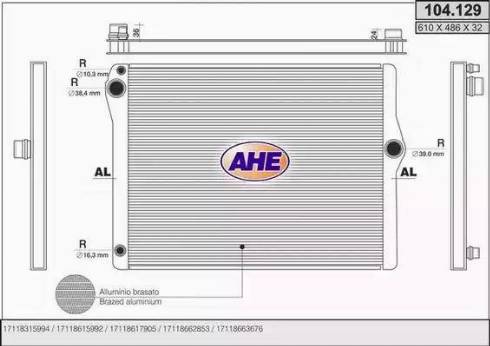 AHE 104.129 - Радіатор, охолодження двигуна autocars.com.ua