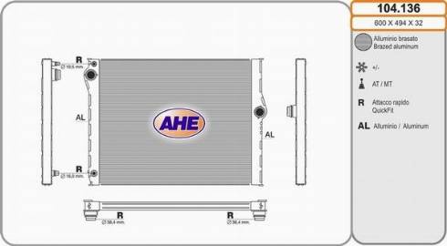 AHE 104.136 - Радиатор, охлаждение двигателя autodnr.net