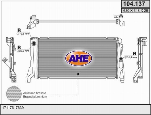 AHE 104.137 - Радіатор, охолодження двигуна autocars.com.ua
