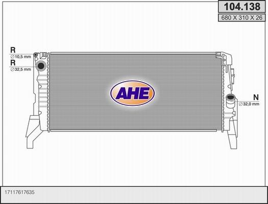 AHE 104.138 - Радіатор, охолодження двигуна autocars.com.ua
